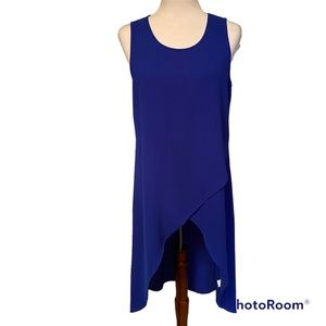 PARADISO DRESS BLUE SLEEVELESS HIGH LOW ASYMMETRICAL HEM MINI MIDI SIZE S